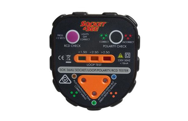 RCD Tester with Earth Loop and Polarity Test Socket and See SOK36 Mains socket 